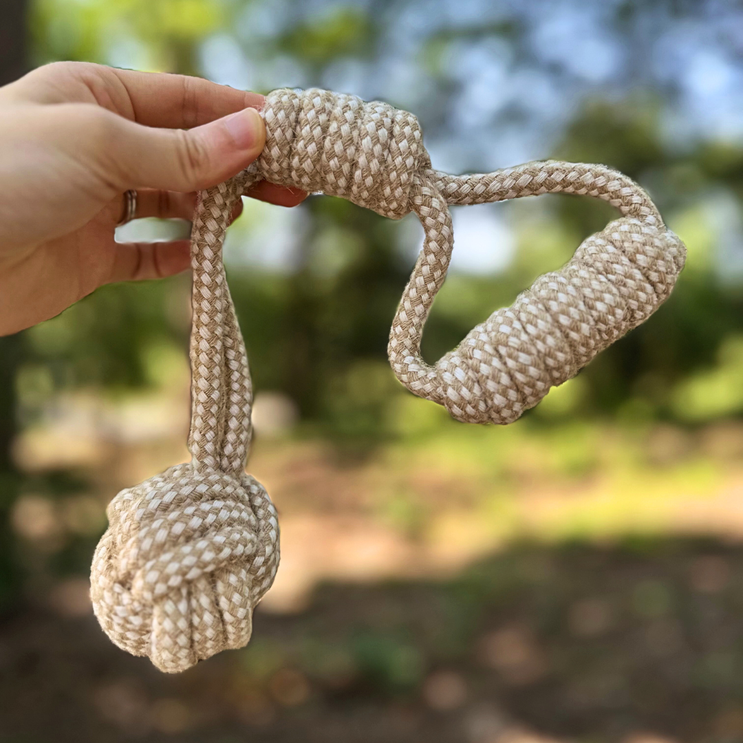 Forest Knot Hemp Rope Tug Toy with Handle